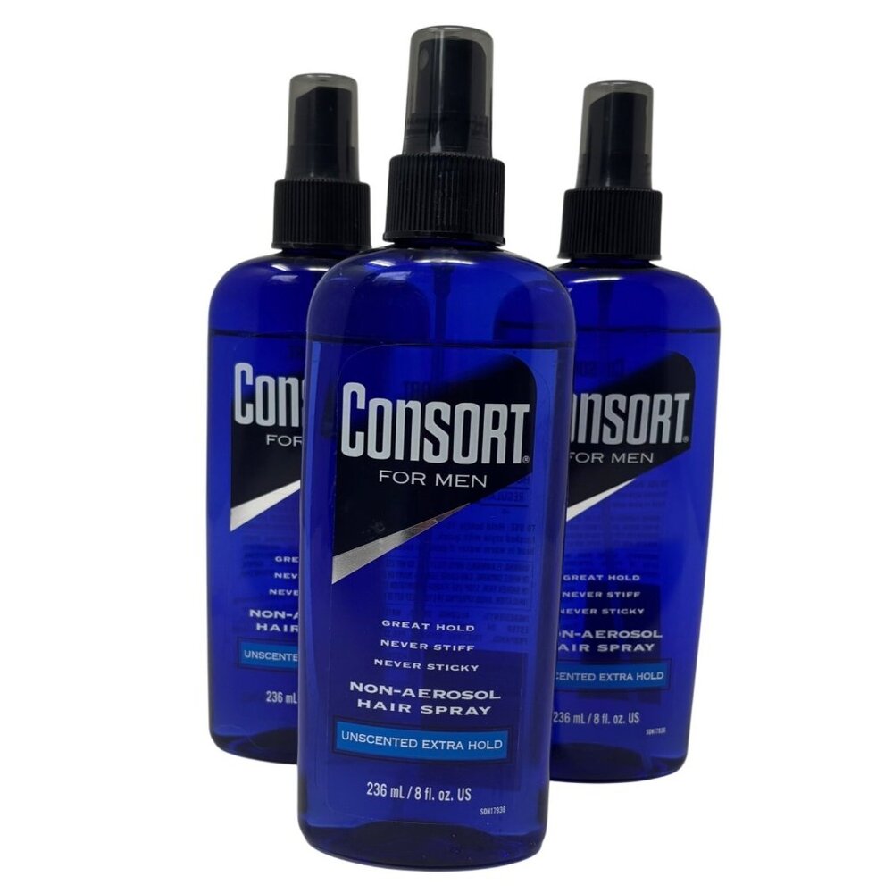 Consort Hair Spray for Men, Extra Hold, Unscented, Non-Aerosol 8 oz 3 pack